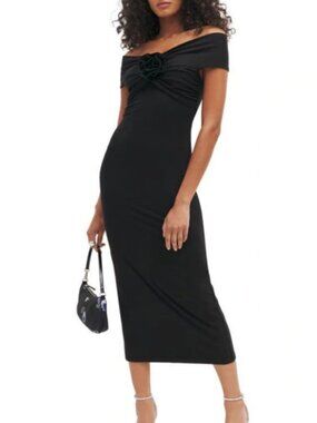 Reformation Fiorello Knit Midi Dress in Black